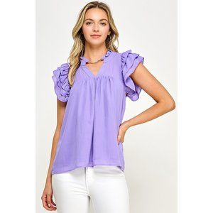 🔥LAST ONE🔥 Women's  PLUS SIZE Tiered Ruffle Sleeve Top (PURPLE)